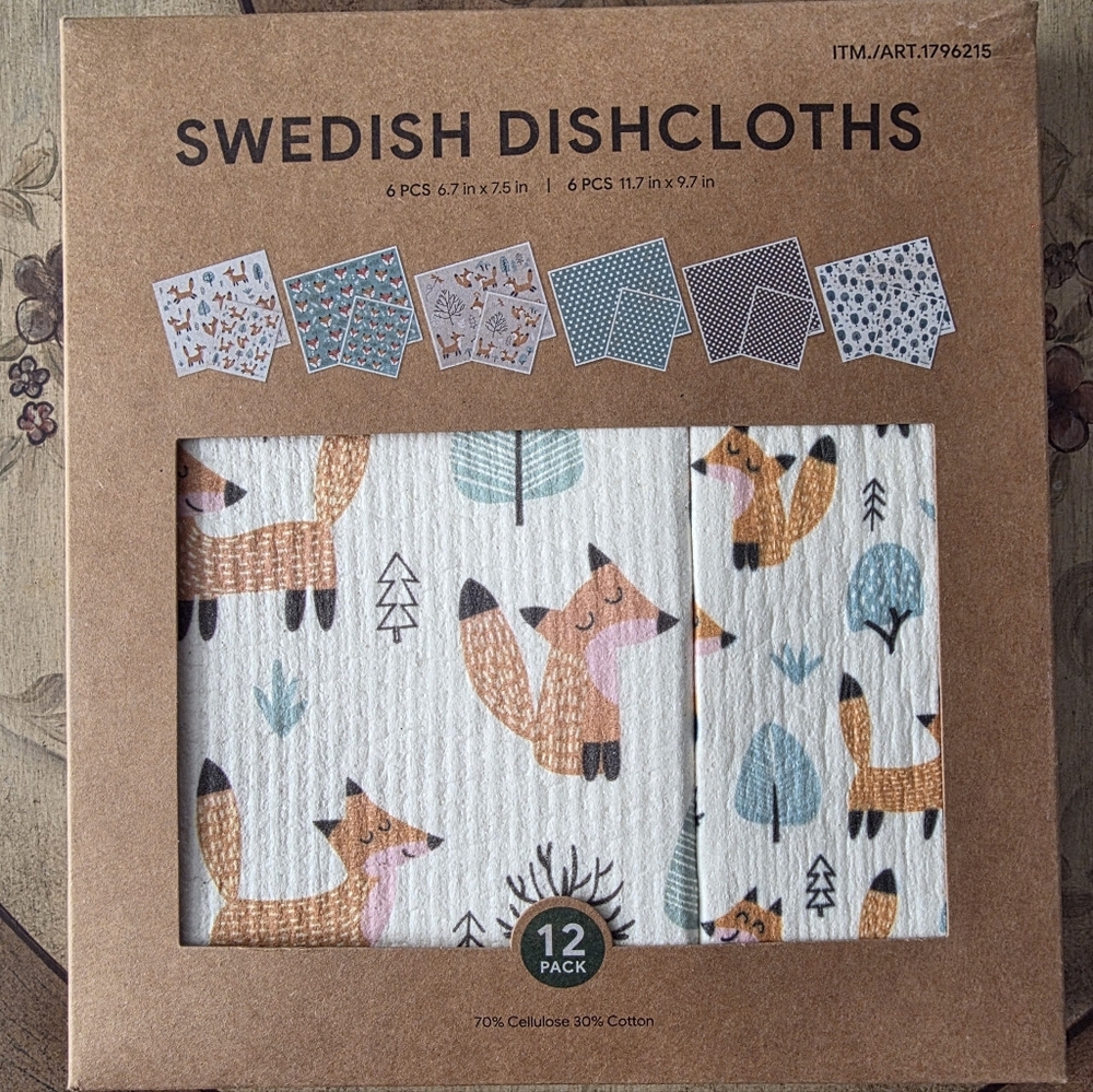 Swedish Dishcloths Reusable Assortment 12 Pack - Fox Forest Print
